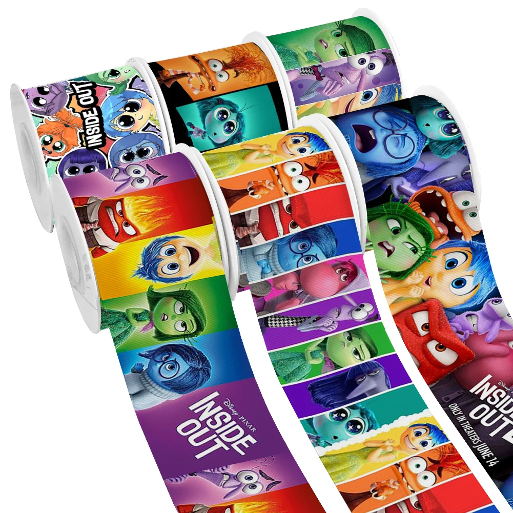 MINIS Disney Cartoon Inside Out 2 Character Printing nastro in Grosgrain 5Yards per fiocchi per capelli fai da te Merry Party Dec Meterials