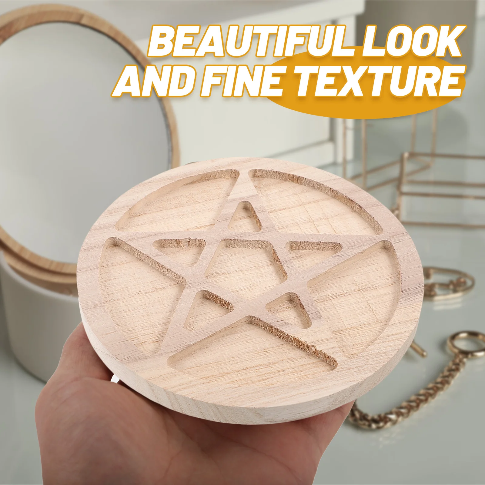 2Pcs Wood Moon Star Tray Versatile Jewelry Dish Holder Essential Oil Organizer Decorative Storage Decor