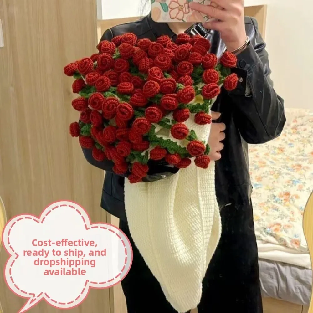 

Hand Knitted Wool Crocheted Rose Bouquet Flower Decor Air Conditioning Cooling Blanket for Home Bedroom Sofa Use Soft Warm 124