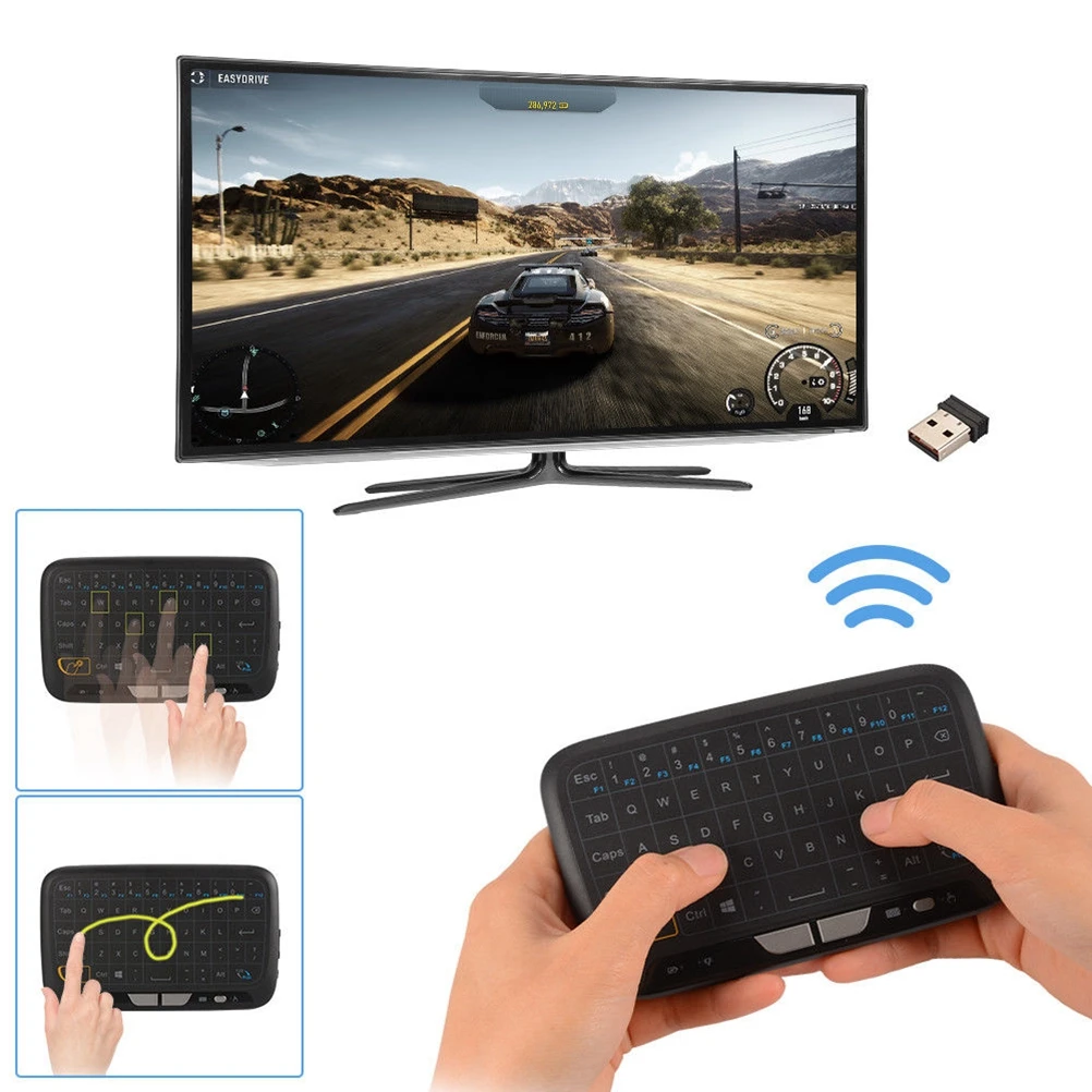 

H18 2.4Ghz Wireless Touchpad Keyboard Backlit Mini Qwerty Usb Receiver Pc Xbox3 Smart Box 10M Control