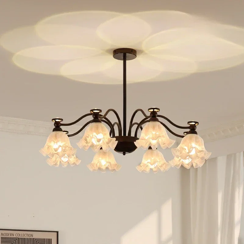 American medieval living room chandelier creative lily flower hall main light retro  with spotlights bedroom