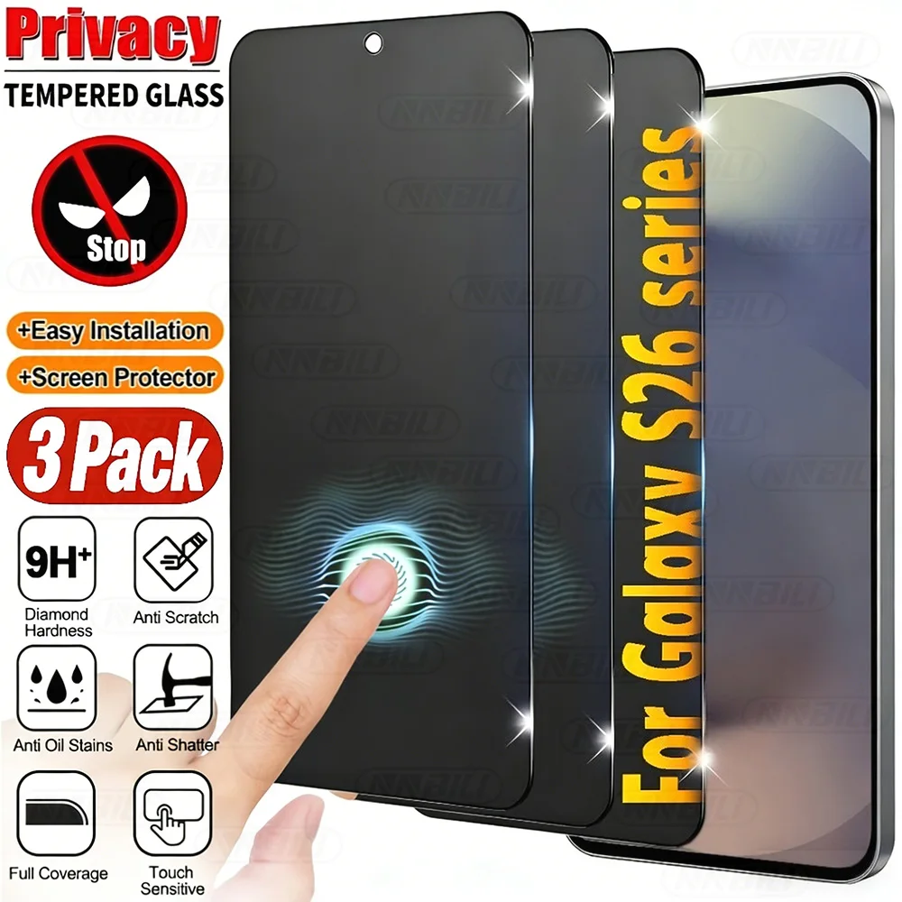 

Защитные пленки из закаленного стекла NNBILI, 3 шт., обеспечивают функции конфиденциальности и предназначены для разблокировки по отпечатку пальца Samsung Galaxy S26 Ultra.