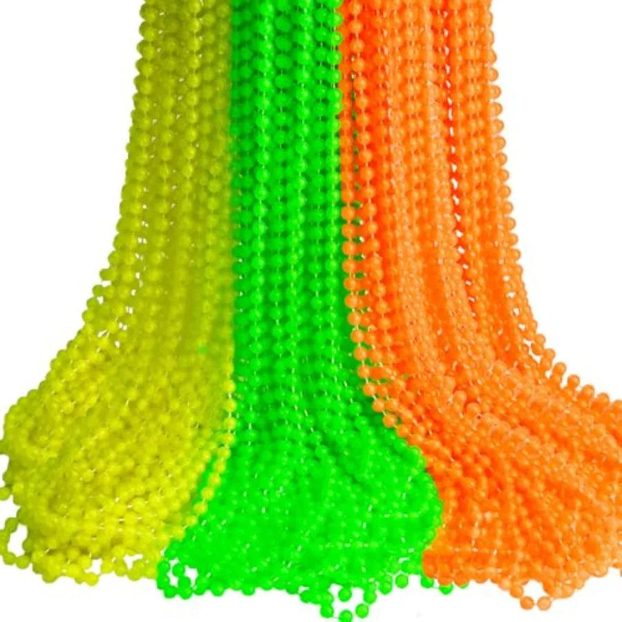 

Glow in the Dark Beads Necklaces Glow Party Supplies, 33" Yellow Green Orange UV Black Light Necklaces for Glow Party Favors Ni
