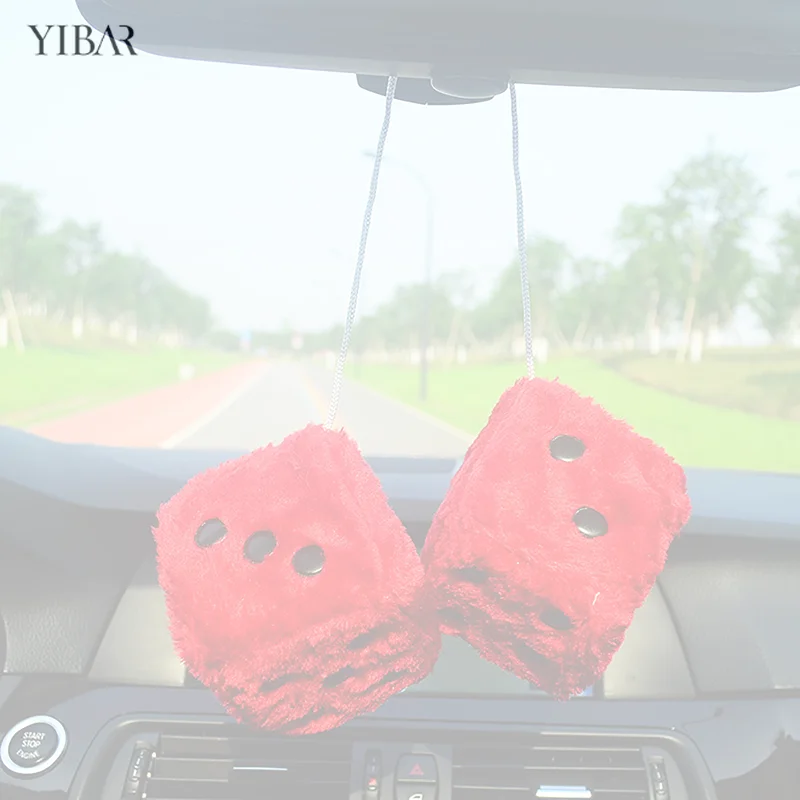 Fuzzy Plush Dice With Dots Retro Square Plush Hanging Pendant Fuzzy Dices For Car Interior Ornament Decoration