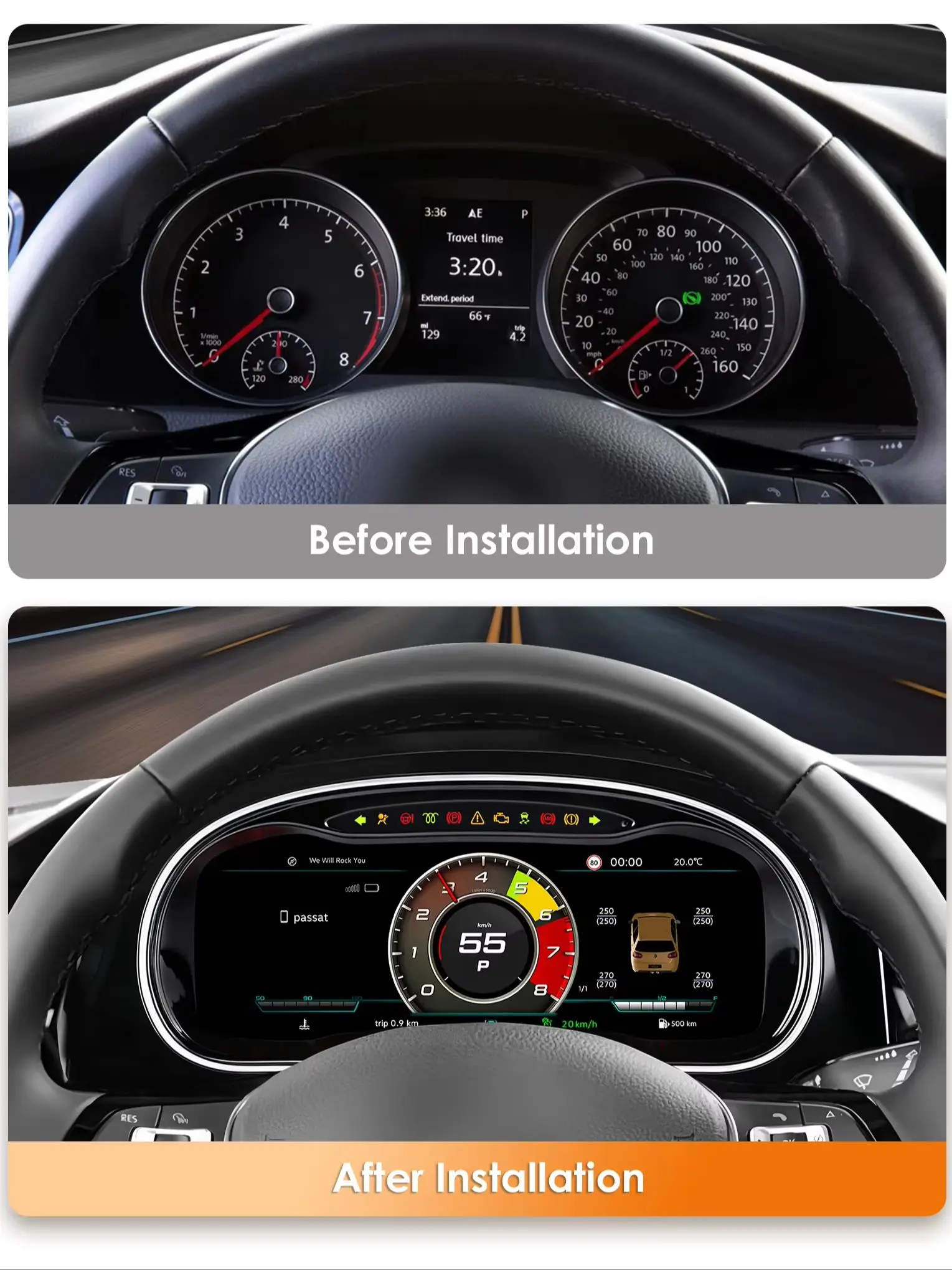 Hizpo 12,3 Zoll Auto LCD Digitales Armaturenbrett Kombiinstrument für Volkswagen Golf 7 2014-2020 – Modifiziertes Autoradio Instrumententafel Cockpit Kombiinstrument Display Tachometer