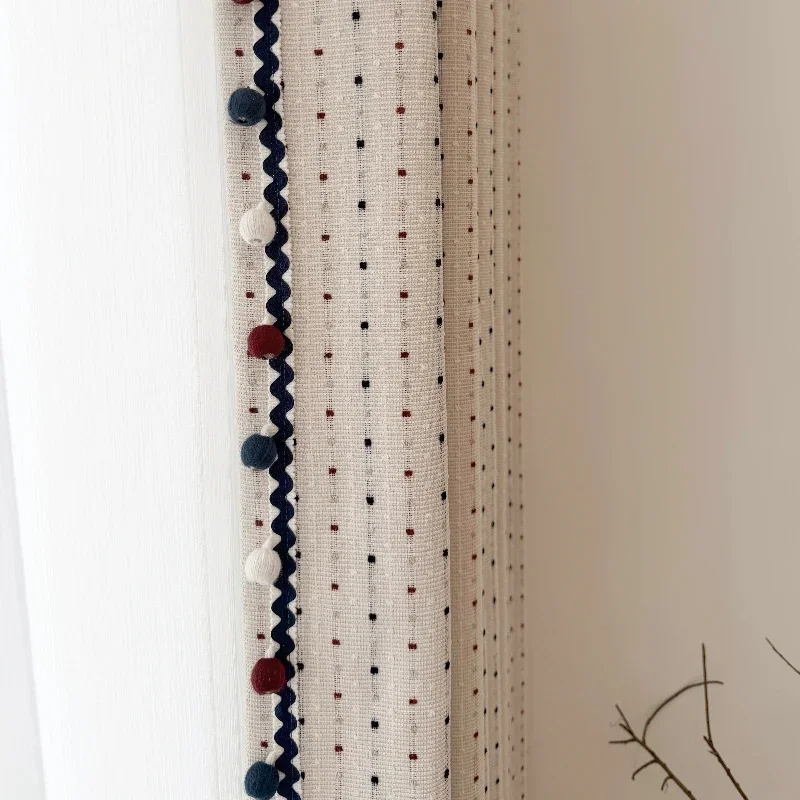 New Children's Dot Jacquard Vertical Strip Chenille Curtains for Living Room Bedroom French Window Customized Products
