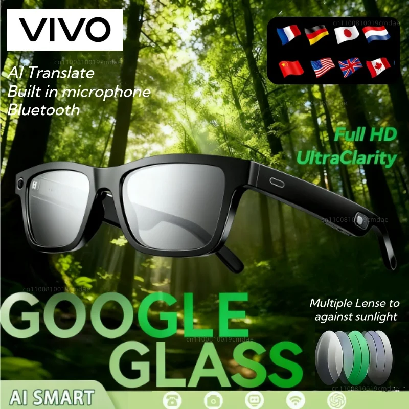 

VIVO AI Smart Glasses with Built-in Microphone Recording Languages Translation Sunglasses Bluetooth Call Smart Audio Glasses