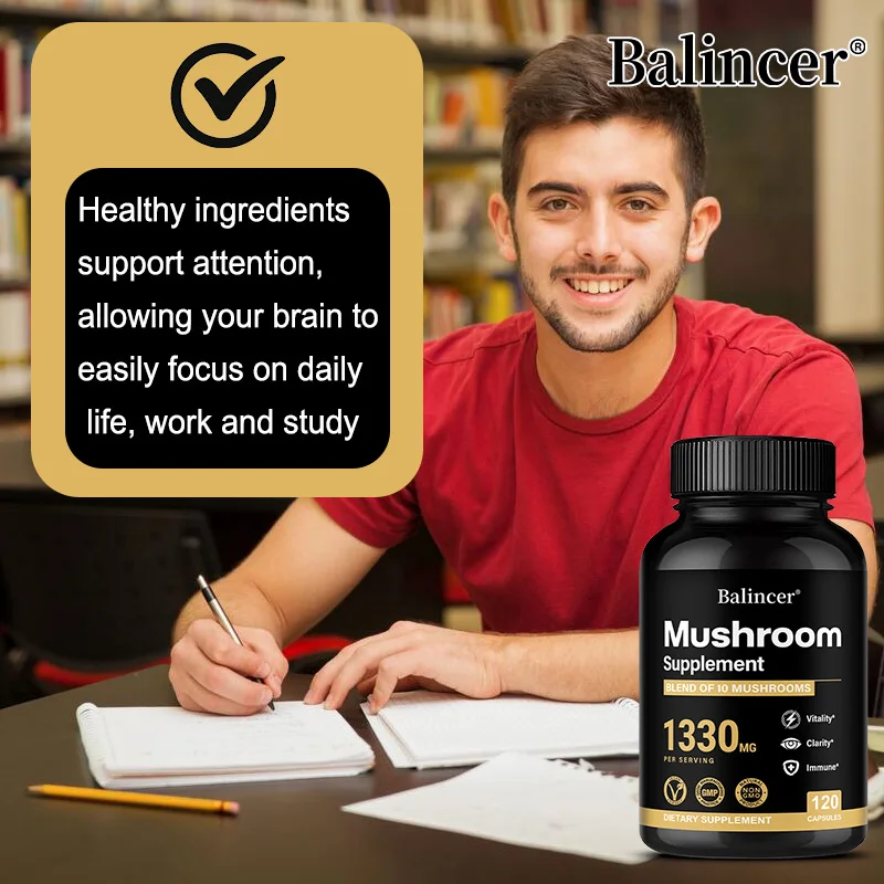 Mushroom Complex Capsules, Lions Mane, Cordyceps, Reishi & Shiitake, Cognitive Clarity, Focus, Mood, Energy & Immune Support view 6