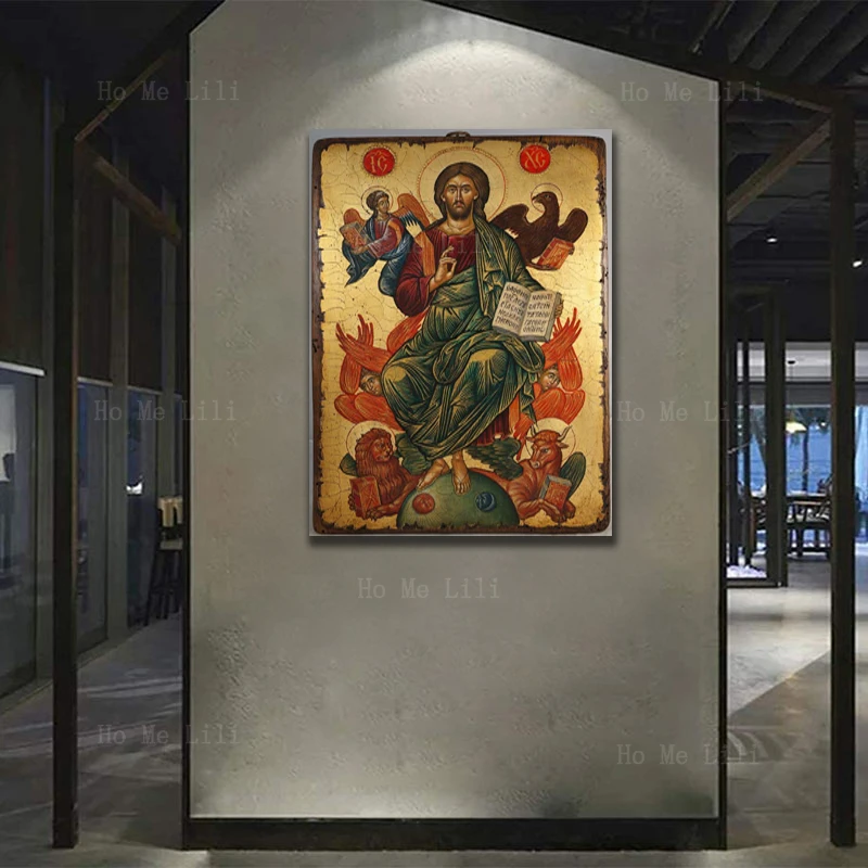 Prawosławna ikona chrystusa króla naszego pana jezusa w chwale boski zmartwychwstanie religia płótno Wall Art By Ho Me Lili wystrój pokoju