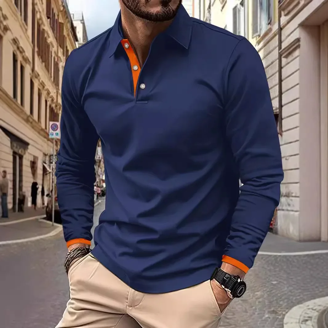 LIBIELIY New Long Sleeve Polos Men Spring Autumn Business Casual Polo Shirts Solid Loose Sports Tees Male Daily Turn Down Collar