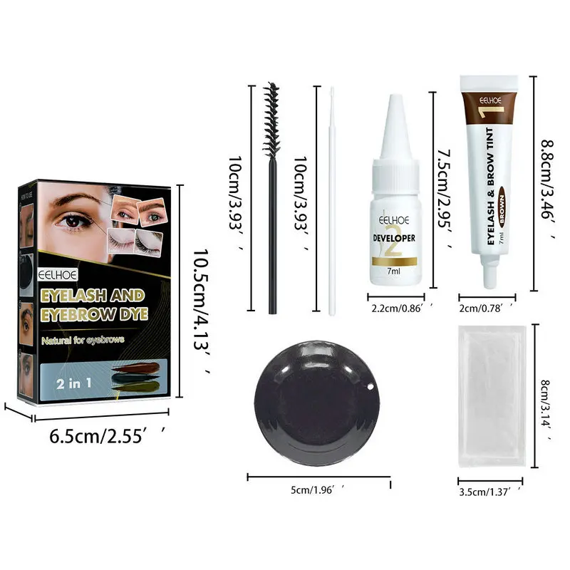 2 in 1 Eyebrow And Eyelash Dye Semipermanent Dye Set Waterproof  Eyelashes Beard Hair Color Toning Professional DIY Makeup Kit