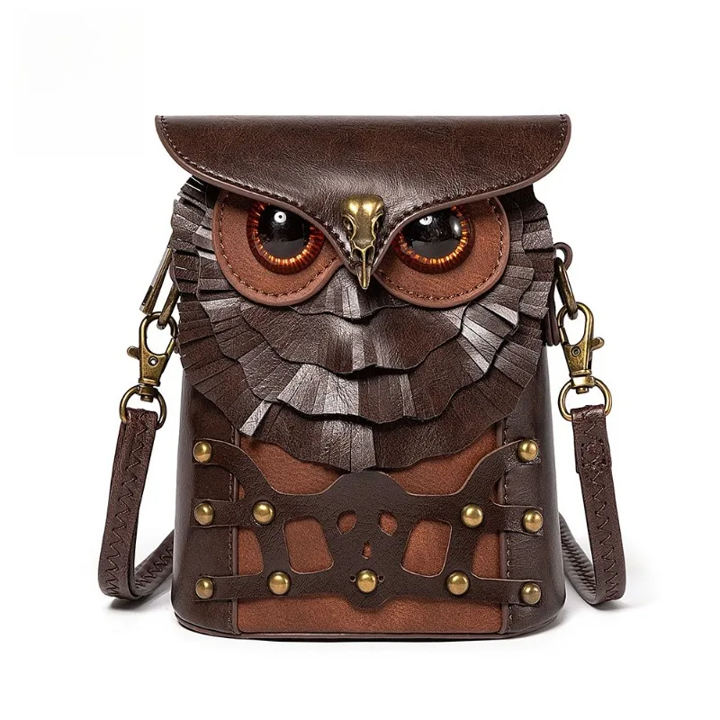 

1PCS Owl Colorblock PU Crossbody Bag with Rivets - Lightweight Travel Shoulder Bag for Outdoor Casual Daily Essentials Storage