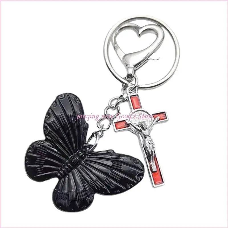 57QA Heart/Skull Butterfly Ring Purse Decoration Handmade Metal Keychain Fashionable Women Girls Handbag Accessory