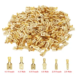 100Pcs/lot 2.8/4.8/6.3mm Female and Male Crimp Terminal Connector Gold Brass/Silver Car Speaker Electric Wire Connectors Set