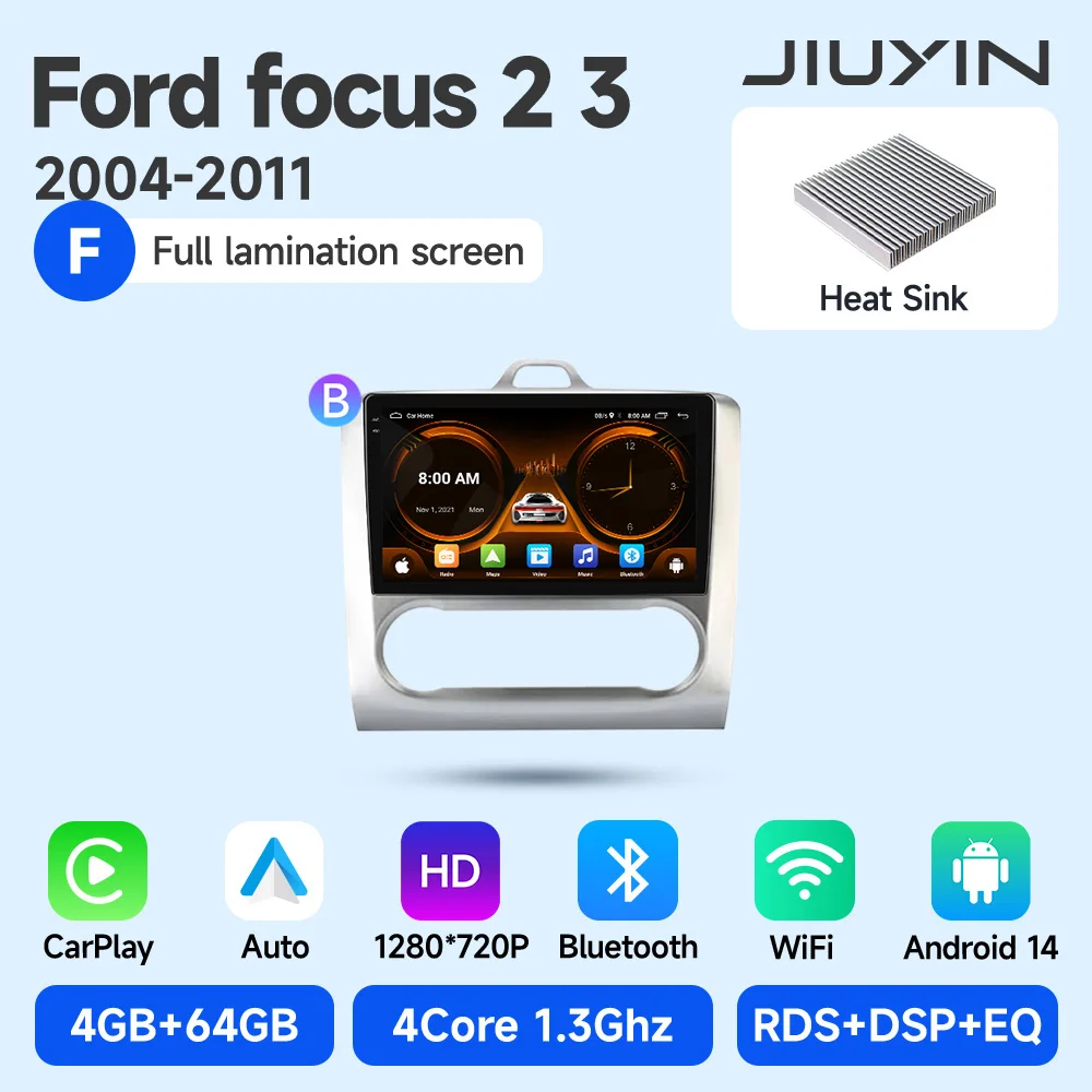 JIUYIN 9 Inch IPS Scherm Voor Ford Focus 2 2004-2011 Android 13 Auto Multimedia Speler Android Auto autoradio GPS Navi CarPlay