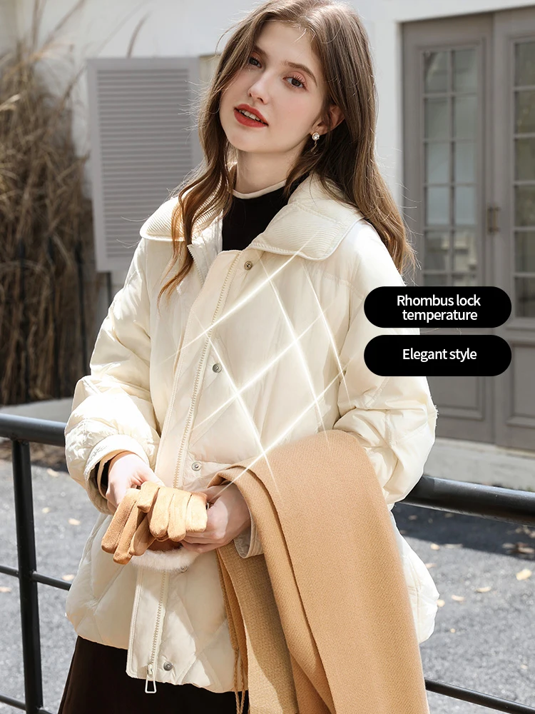 I BELIEVE YOU Women Winter Padded Jacket 2025 White French Style Quilted Cotton-padded Warm Waist-cinching Thick Coat 2254156176