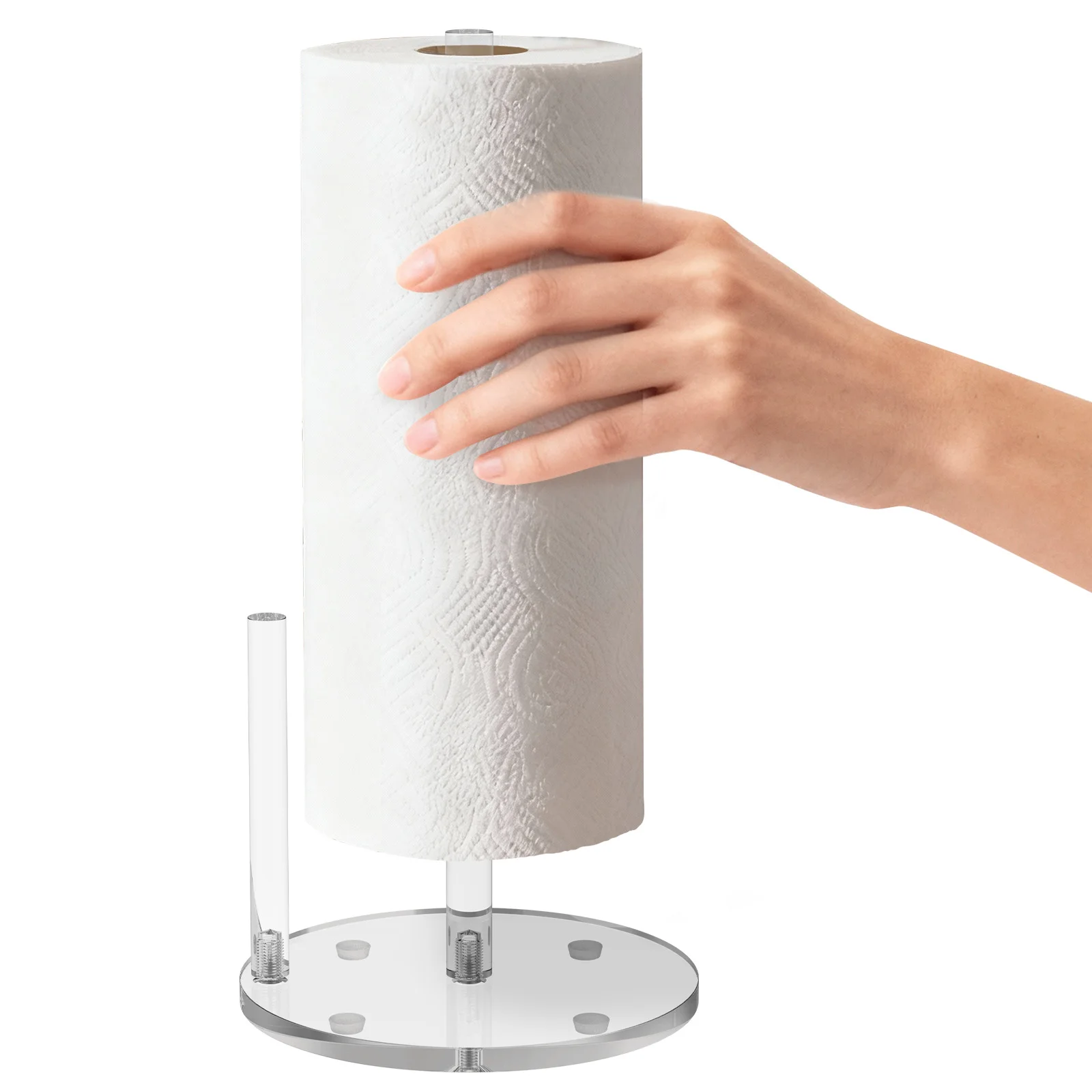 

Paper Towel Holder Countertop Clear Acrylic punch-free Weighted Base for Kitchen Bathroom vertical Paper Roll Dispenser