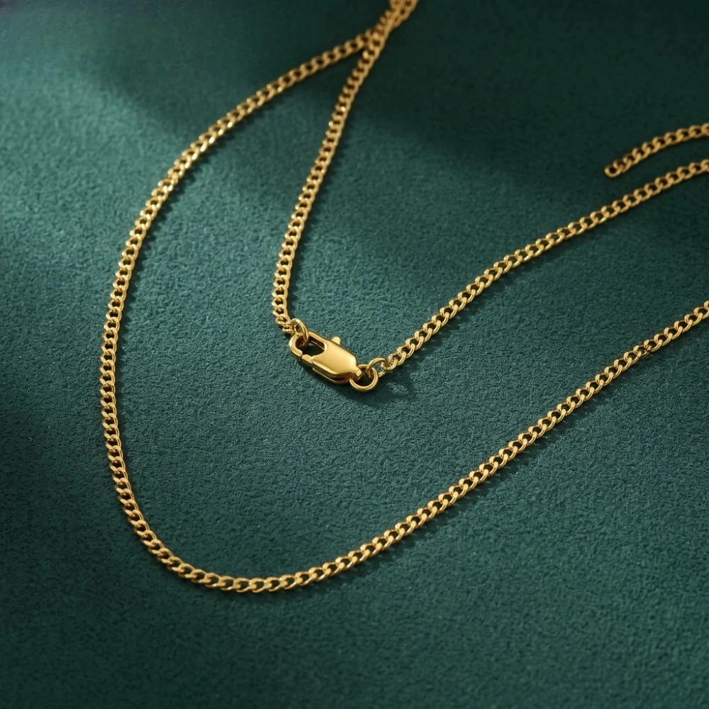High-quality and fashionable 2mm one-to-one gold-plated chain available in stock. Lengths range from 16 to 30 inches.