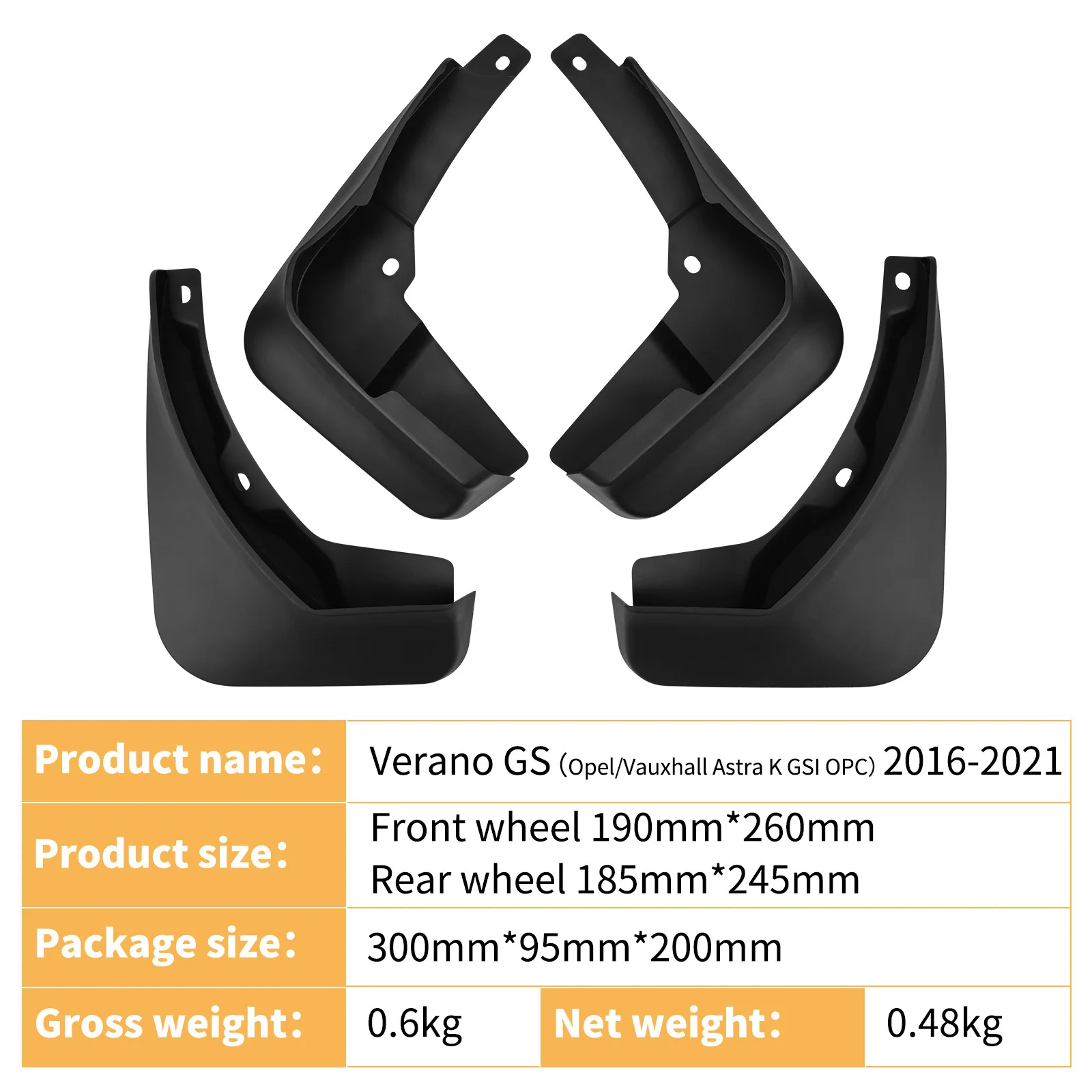 For Opel Vauxhall Holden Astra K GSI OPC 2016 Vauxhall GS fender tiles mud flaps