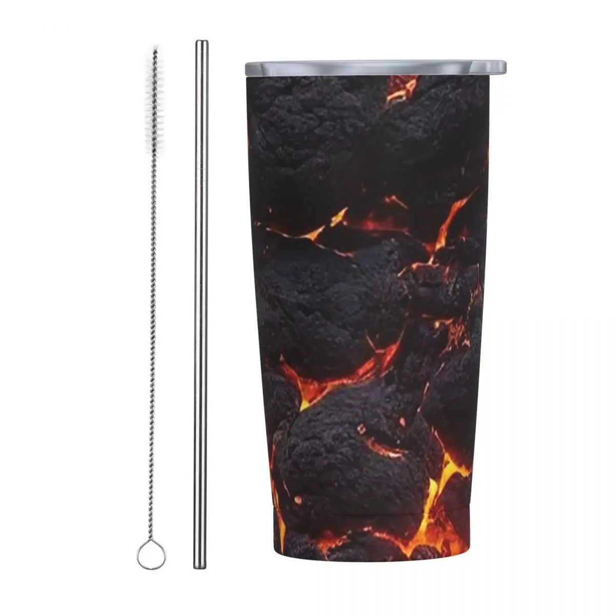 Magma Volcano Lava Fire Stainless Steel Tumbler Vacuum Insulated Mug Thermal Cold Cup Straws With Lid 20oz
