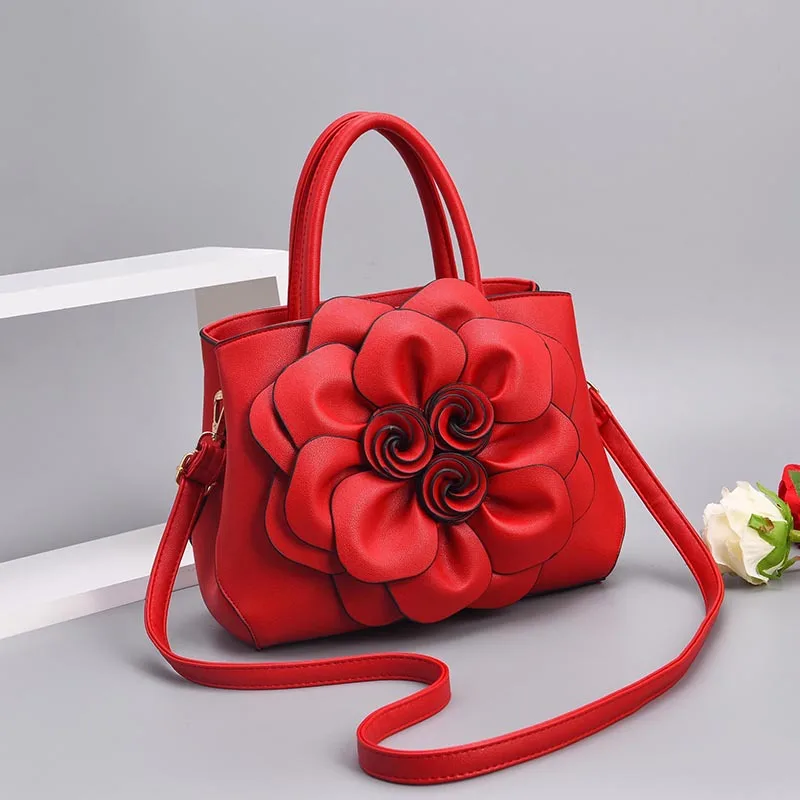

Pure Color Floral PU Leather Women's Shoulder Handbag Soft Chinese Style Handbag Lightweight Luxury Cute Mom Bag Handbag