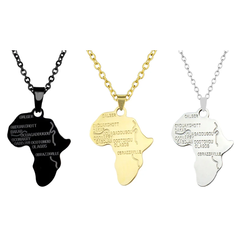 Personalized Africa Necklaces for Women Men Stainless Steel South Syria Map Necklace Choker Chain Hollow Map African Jewelry New