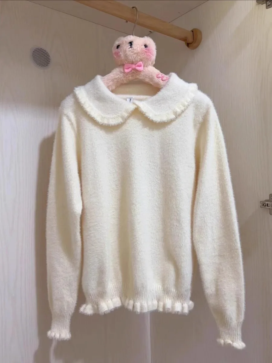 

Мягкий уютный вязаный свитер с воротником-стойкой из норки для женщин, осенне-зимний, нежный, теплый, пушистый, модный, с длинными рукавами