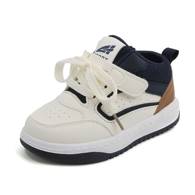 Children's White Shoes 2024 Spring and Autumn New Boys' Sneakers High Top Girls' Casual Shoes Soft-Soled Baby Shoes