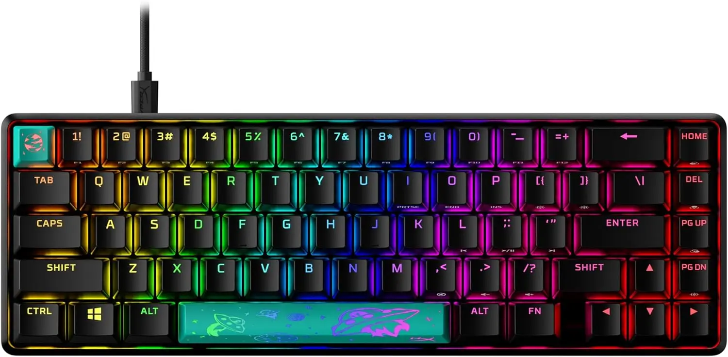 Mini Teclado e Mouse HyperX Alloy para jogos móveis, Mecânica de uma mão, Original 65 Vermelho, 65% RGB