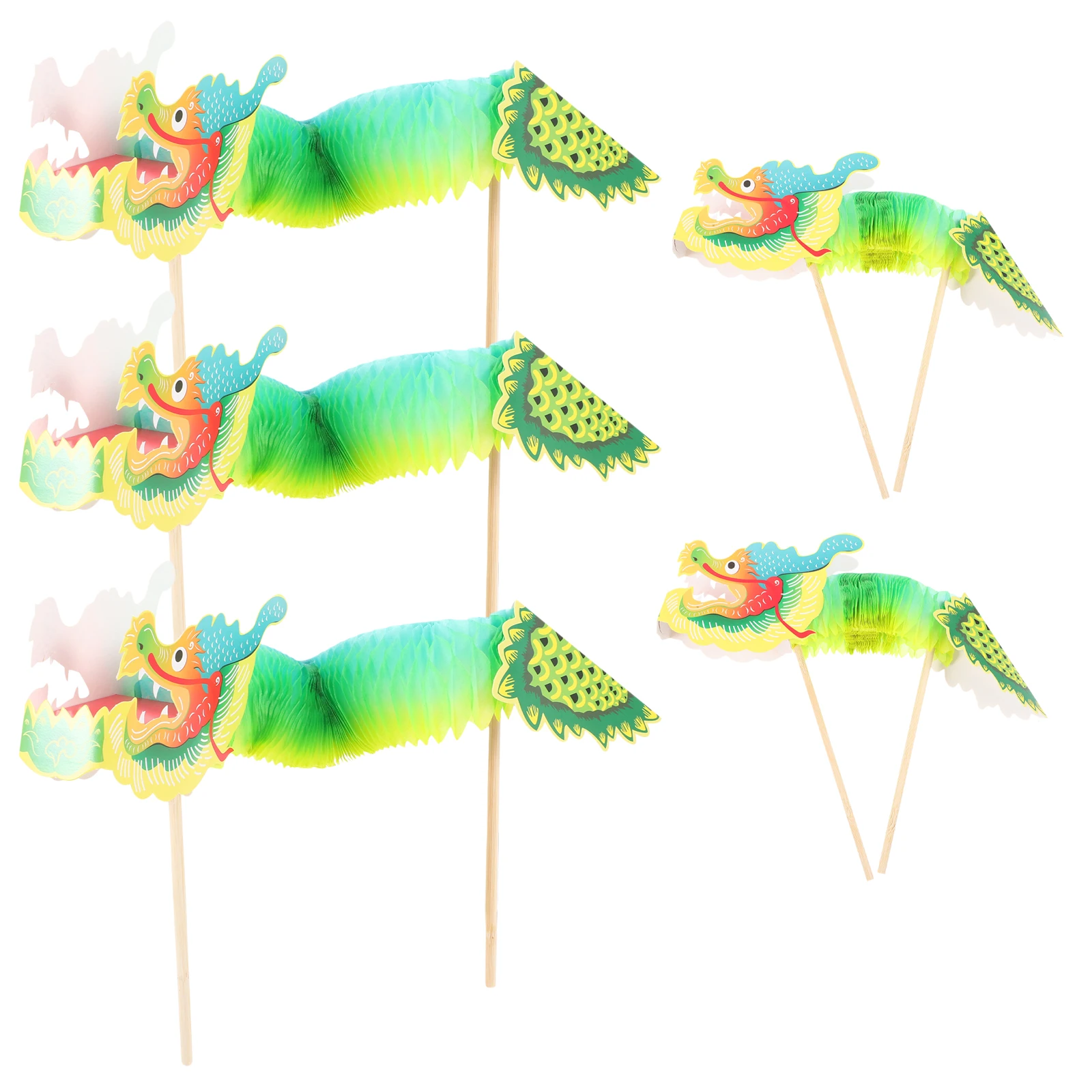 

5Pcs 3D Chinese New Year Dragon Decoration Handheld Paper Dragon for Party Use Photo Prop Activity Craft