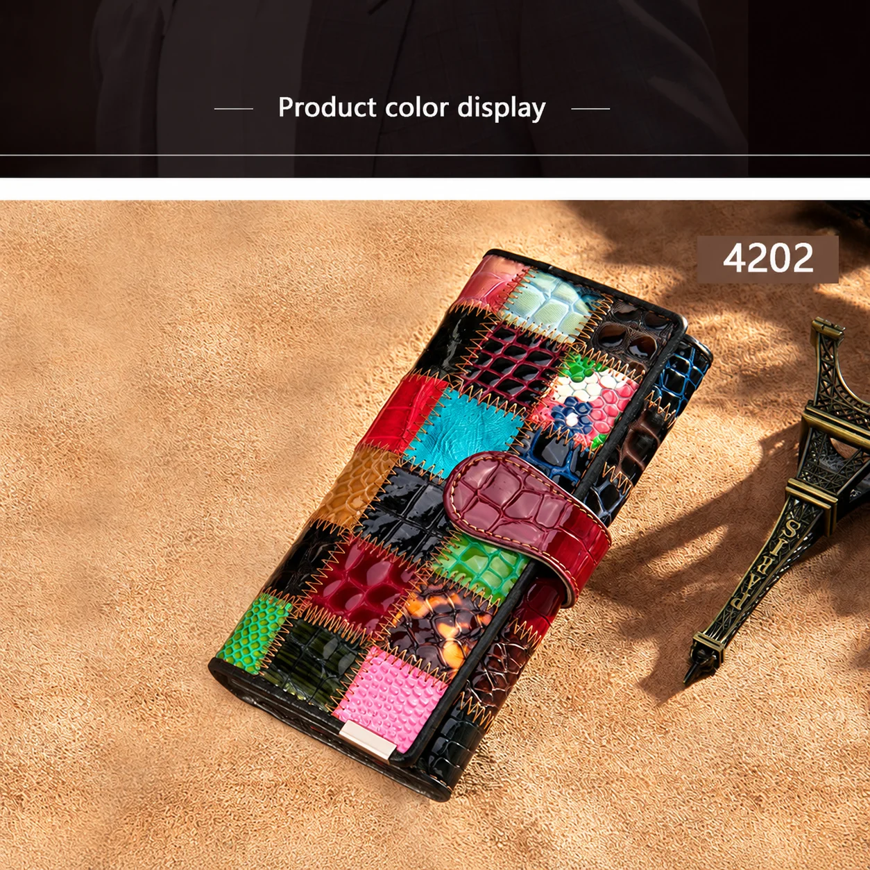 Women'S Leather Wallet Trifold Color Block Wallet Zipper Pocket Wallet Genuine Leather For Shopping Everyday Outfits Card