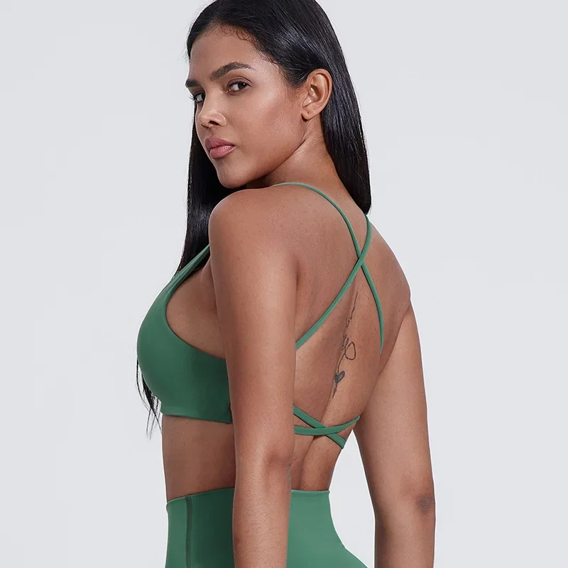 SHINBENE Summer with Chest Pad Outside To Wear Inside with Slim Back Sexy Cross Back Sports Underwear Fitness Halter Vest Women image 2