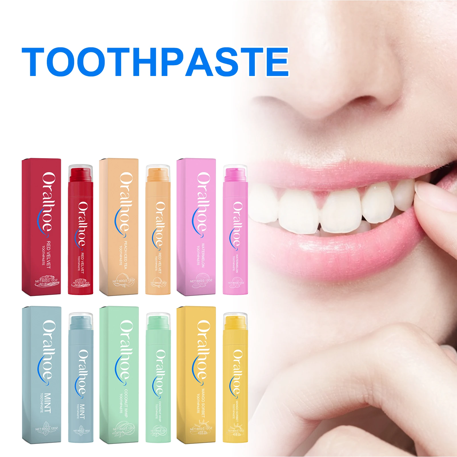 

Anti-Cavity Multi-Flavor Whitening Toothpaste Removes Bad Breath Freshens Breath Whitens Teeth Cleans Yellow Stains Tartar