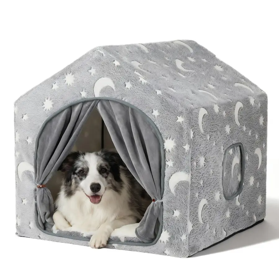 

Домик для собак, светящаяся в темноте палатка-лежанка Star Dog с каркасом, моющаяся лежанка-пещера для собак, подходит для средних и крупных собак весом до 3666 фунтов.