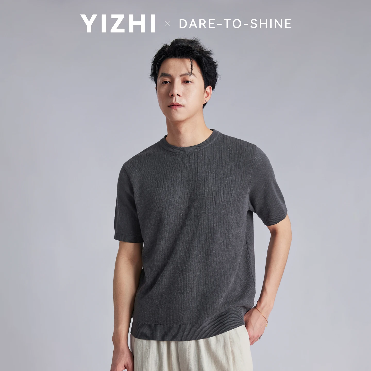 Men Lyocell Crew Neck Vertical Stripe Knit Short Sleeve T-shirts Summer Loose Breathable Skin Friendly Relaxed Fit Casual Tops
