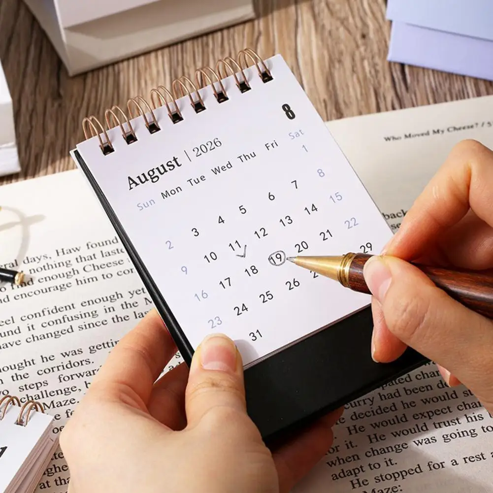 Desk Calendar 2025 2026 Minimalist Desktop Calendar with 18-month Planner Handmade Metal Coil Memo Pad Portable Office Home