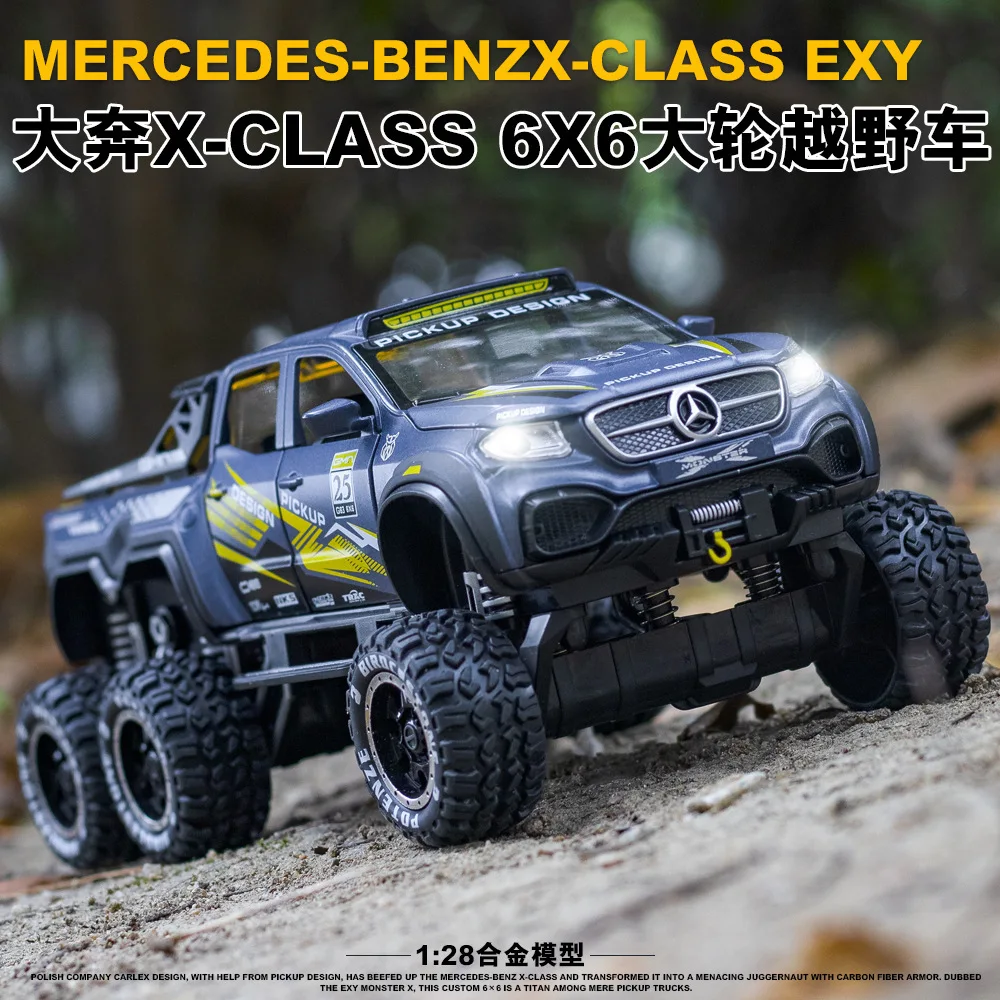 1:28 Mercedes-Benz X-Class EXY 6 x6 Pickup off-road car Diecast in lega di metallo modello car Sound Light Collection regali giocattolo per bambini