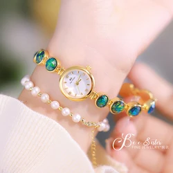 reloj mujer de lujo 2023 reloj de oro para las mujeres verde malaquita pulsera reloj de pulsera vestidos de moda elegante mujer reloj pequeño envío gratis