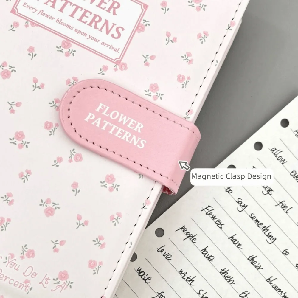 PU Leather Money Saving Binder Loose Leaf a6 Size Cute Flowers Budget Binder Compact Pink Cash Saving Organizer School Supplies
