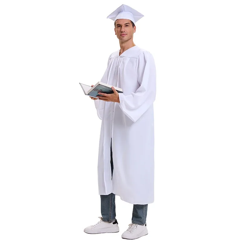 White Priest Robe Priest's Father Costume Adult Prayer Church Baccalaureate Cosplay Stage Show Robe Zipper Plus Size M-3XL