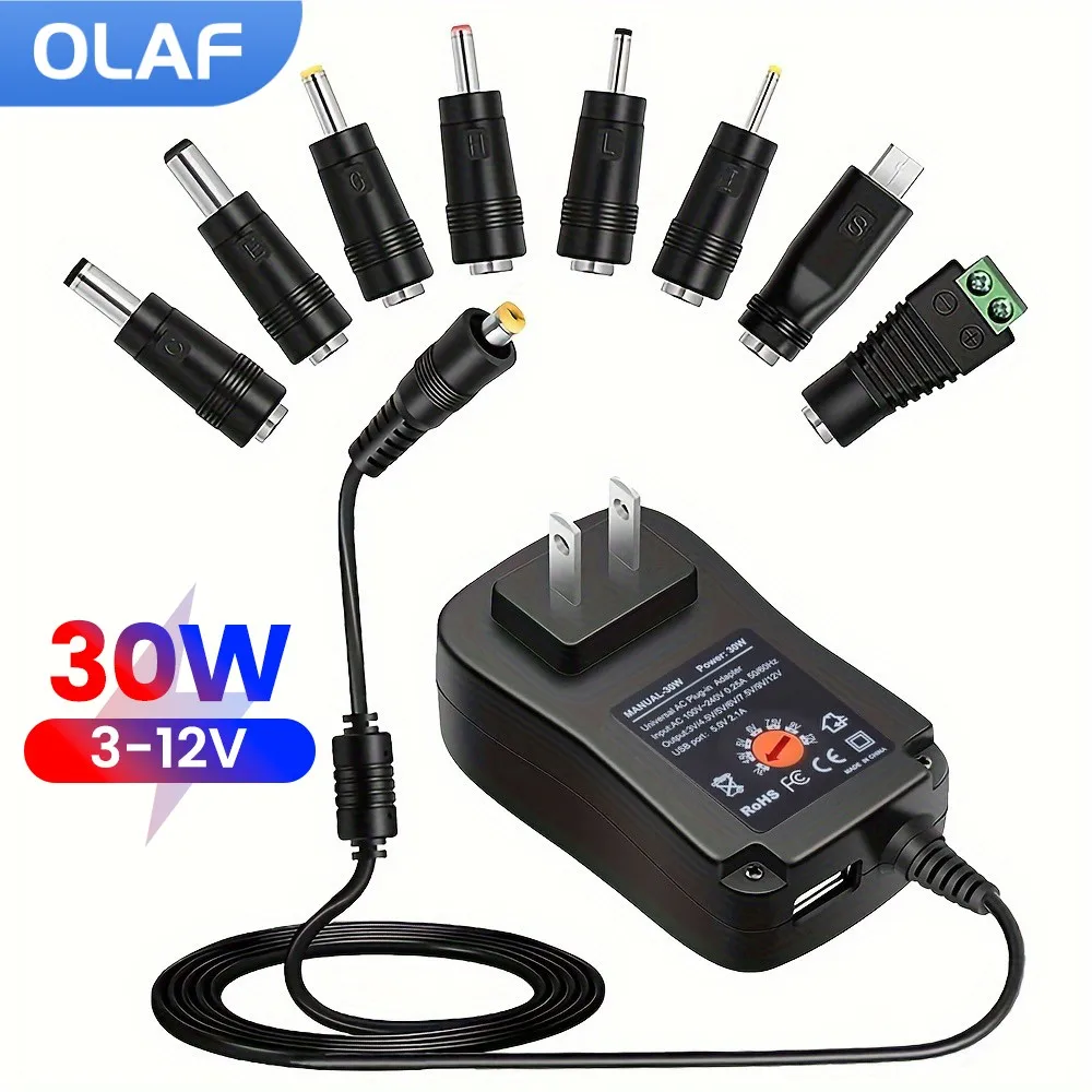 Olaf regulowany zasilacz AC na DC 3 V/4,5 V/5 V/6 V/7,5 V/9 V/12 V uniwersalny przełącznik ładowarki zasilacz EU US konwerter
