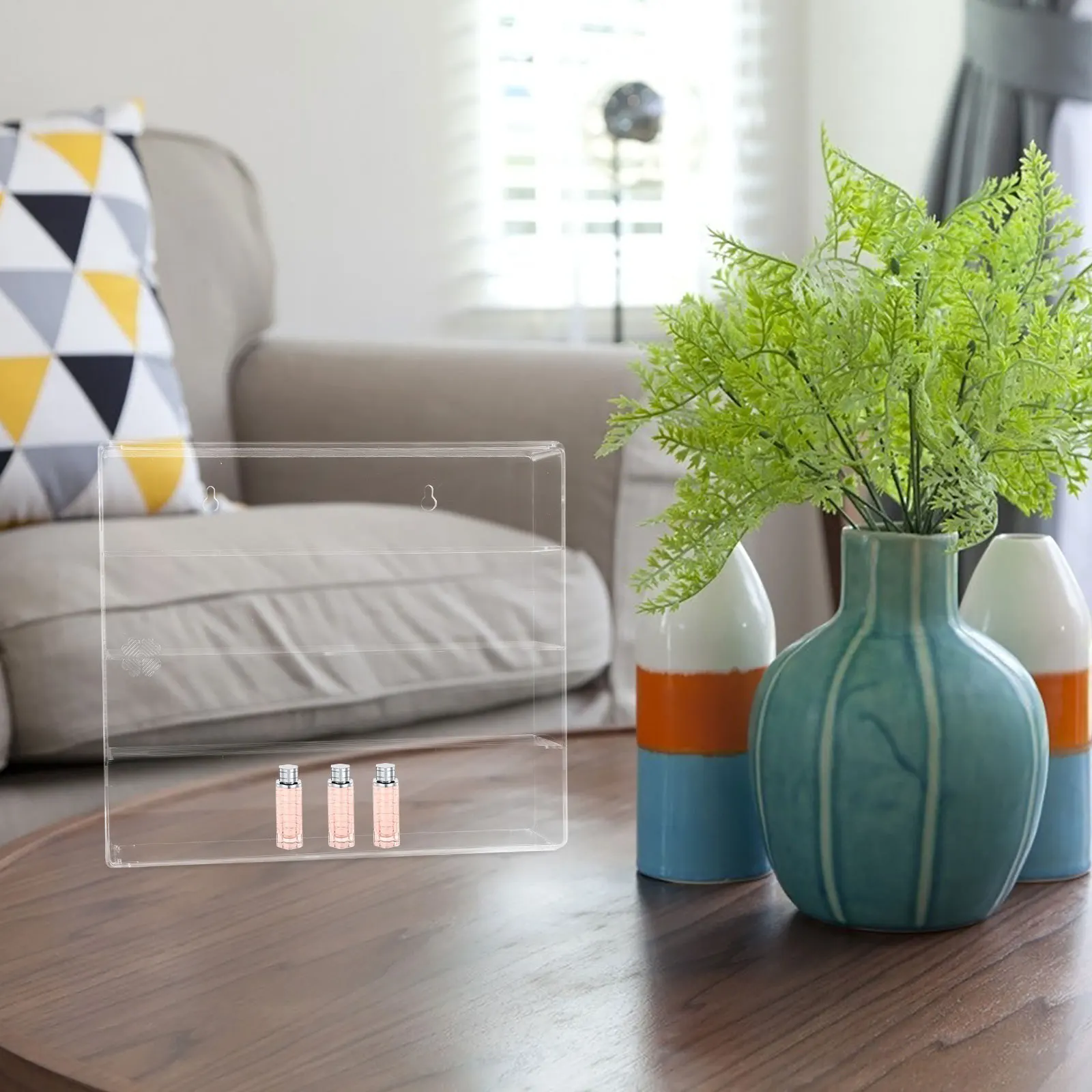 투명한 카운터탑 메이크업 정리함 4개의 조절 가능한 칸막이 립스틱 스킨케어 향수 에센셜 오일 홀더 화장대