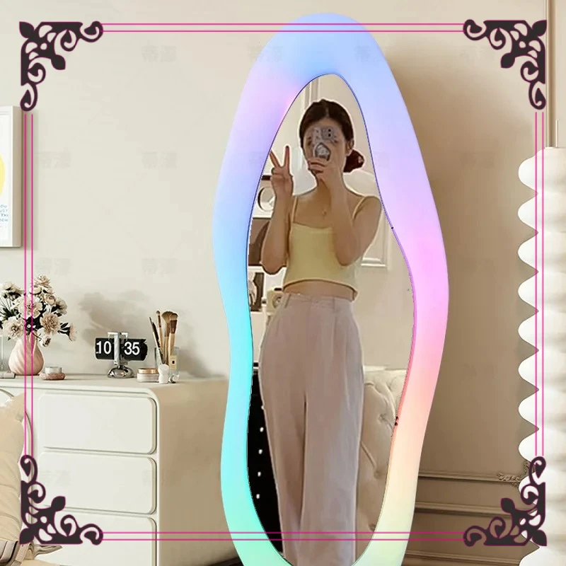 Different line mango mirror Wave mirror Luminous cloud floor mirror Irregular