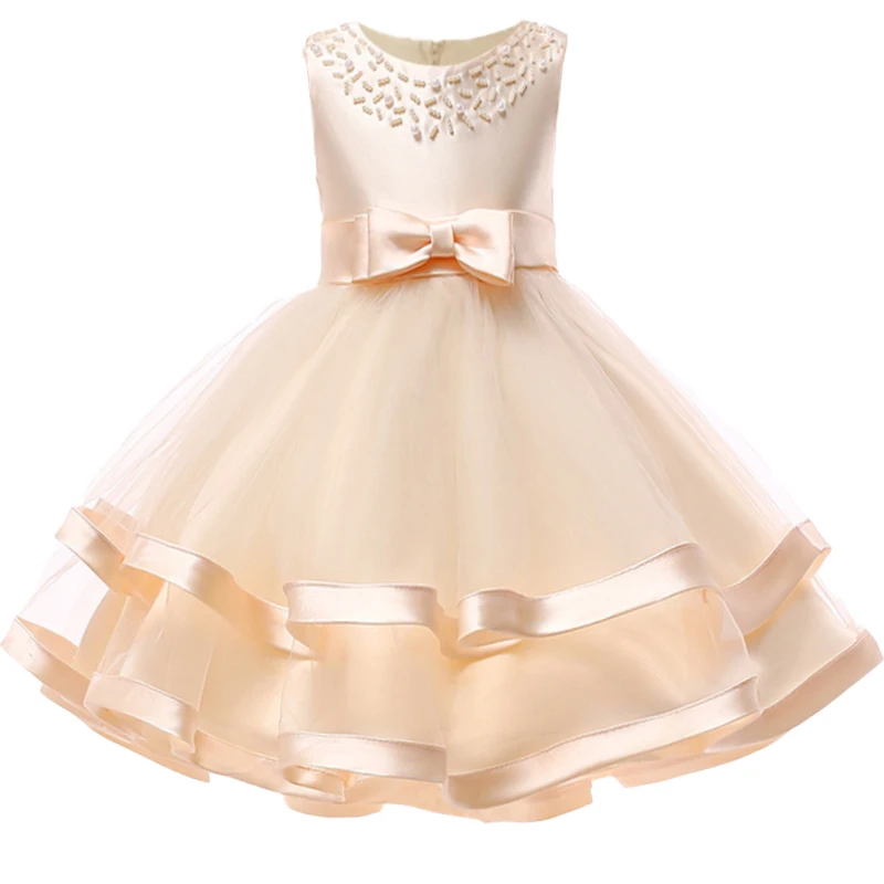 Summer Beading Girl Party Dress Christmas Costume Gala Bow Wedding Birthday Princess Dresses for Girls Baptism Prom Gown Vestido