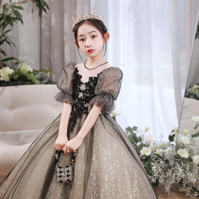 

Black evening dress2025Summer New Sweet Birthday Princess Dress Children's Host Piano Performance Costume