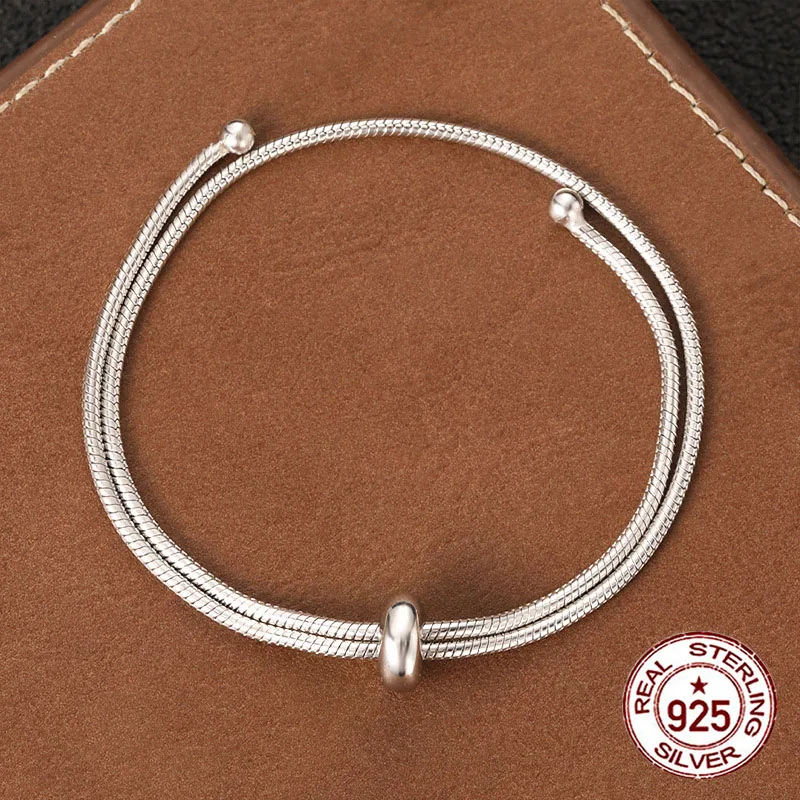 S925 pure silver simple pull-out bracelet for women with a light luxury and niche design sense  Adjustable circular snake bone