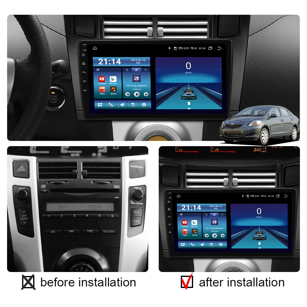 2 Din Android 13 Wireless Carplay for Toyota Yaris 2005- 2012 Car Radio Multimedia Video Player Navigation GPS Stereo Head Unit