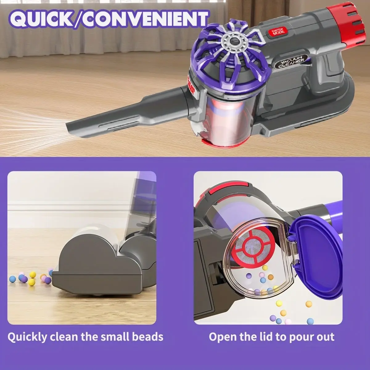 어린이용 진공청소기 장난감, 청소를 시뮬레이션하며 가정 책임감을 가르치는 도구로, 소녀와 소년에게 적합합니다.