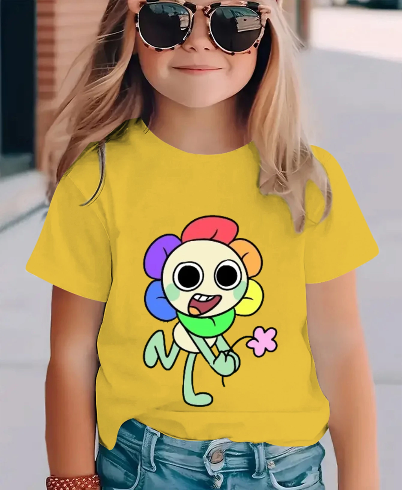 2025 Dandys World Print T-shirt Crew Neck Short Sleeve Tees For Baby Girl Summer Gift Toddler Cute Cartoon T Shirt Kid's Clothes