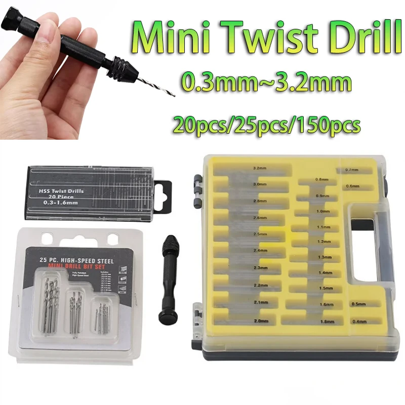 0.3mm~3.2mm Mini HSS Twist Drill Bit Set for Precision Crafts Jewellery Watch Repair Model Electronics Repair Tools Accessory